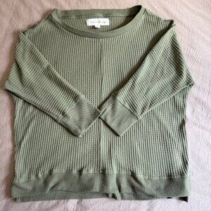 French Laundry 3/4 Sleeve Army Green Waffle Knit Top‎ Size L